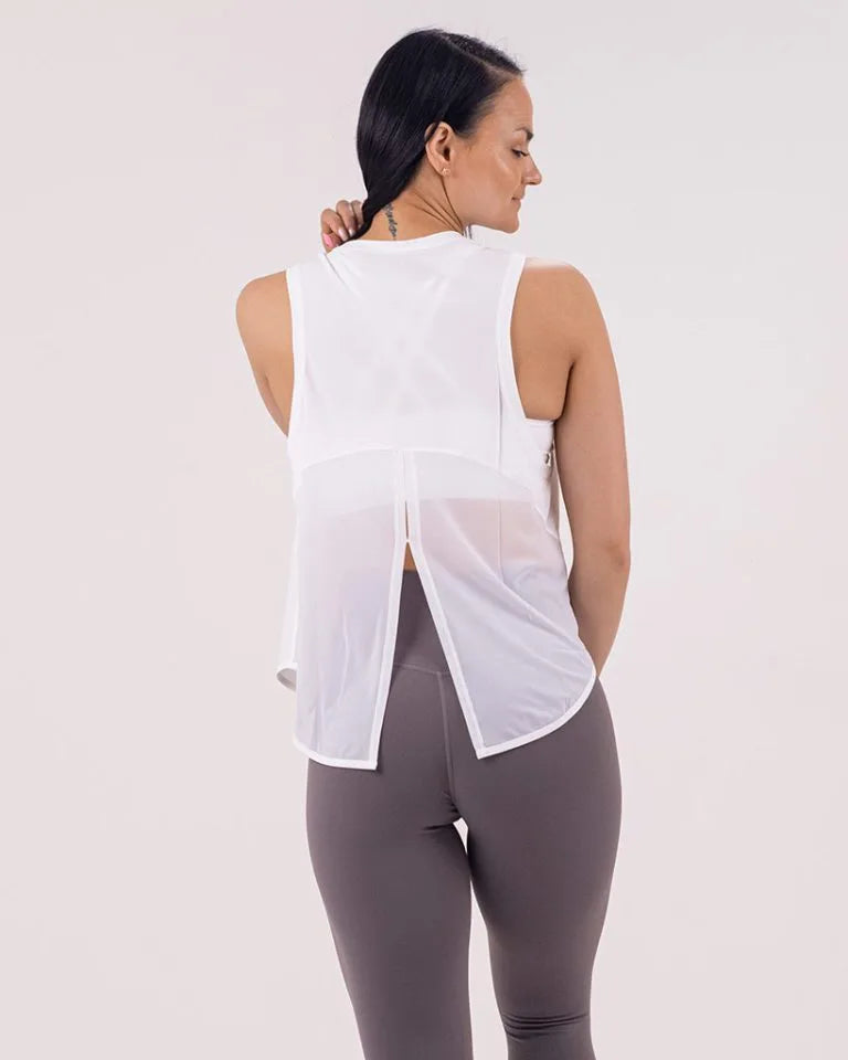 VEVAwear Casual Sleeveless Shirt Ultra White – close-up detail