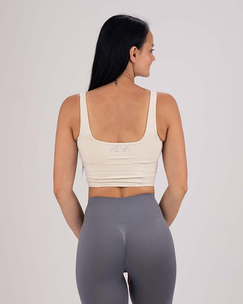 VEVAwear Feather Long Sports Bra White – back view