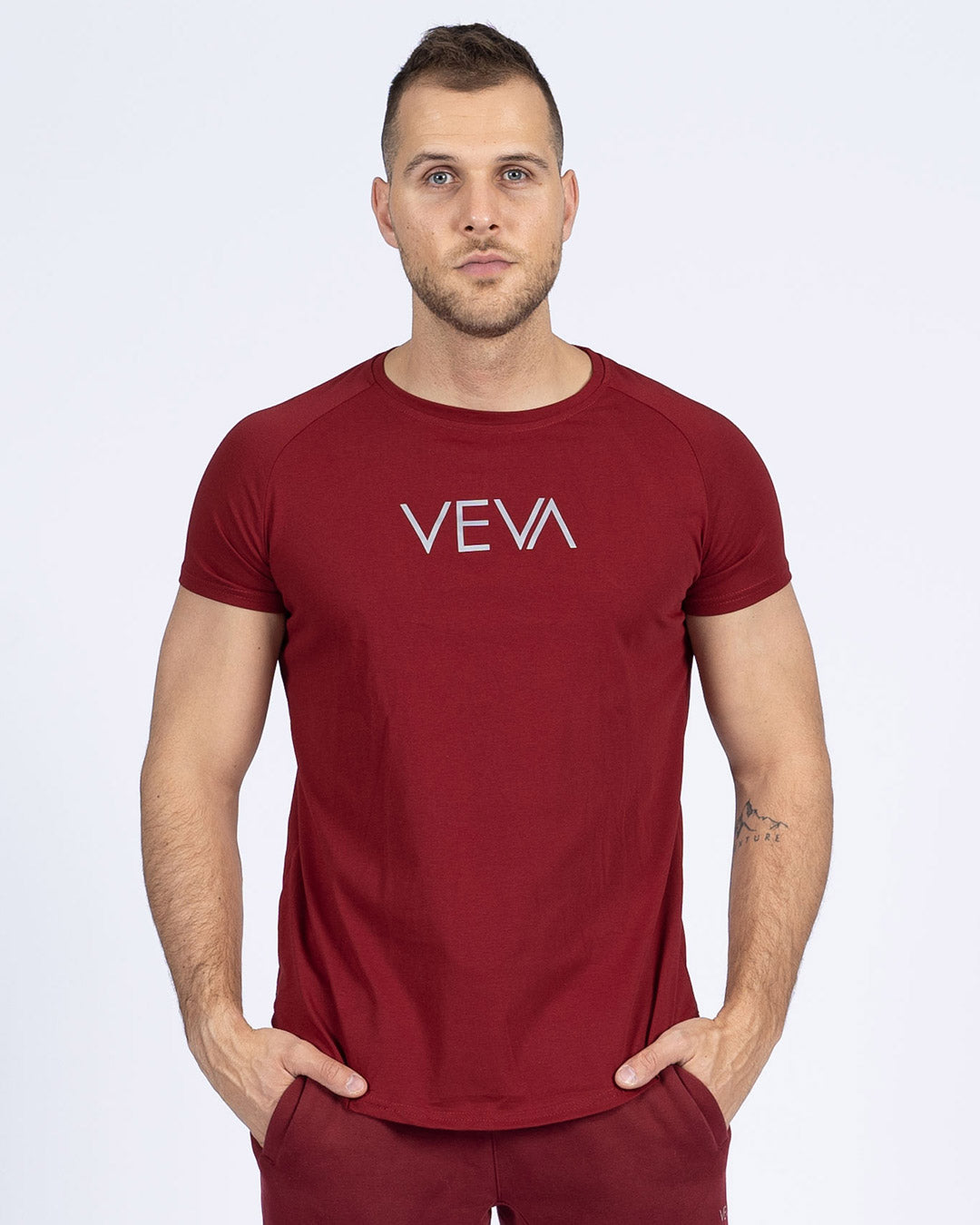 Wine Red Fit T-Shirt front view, VEVAwear men's fitted cotton tee