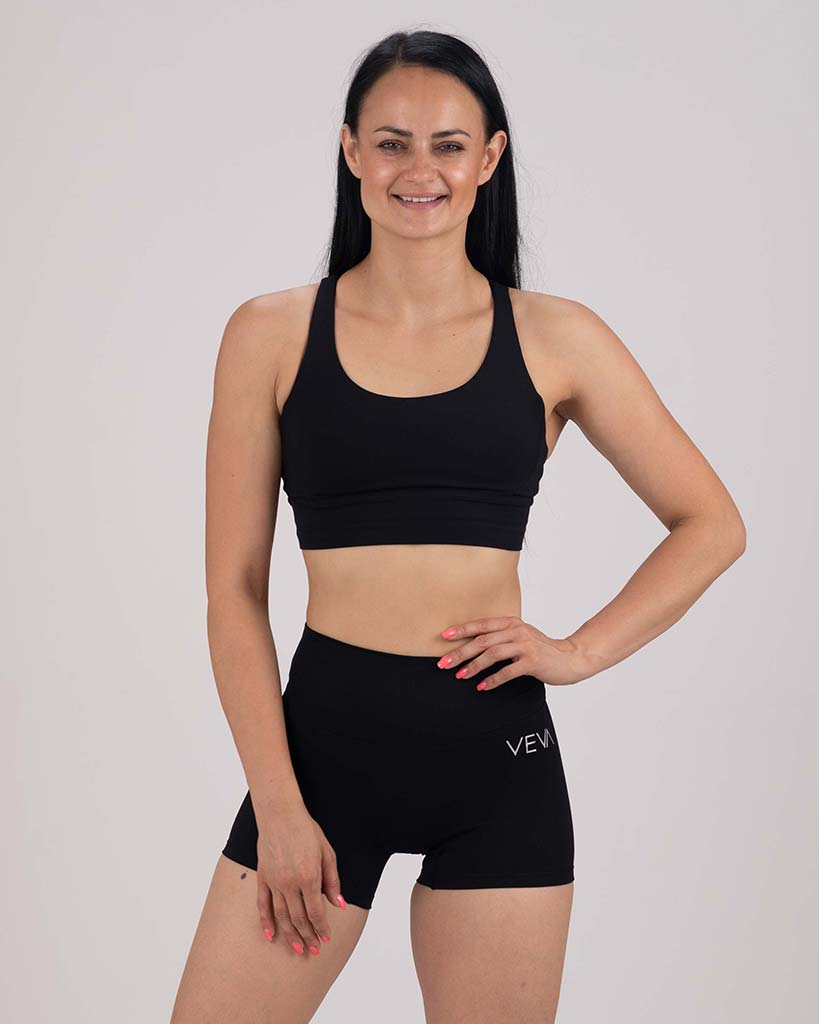 VEVAwear Feather Short Sports Bra Black – front view