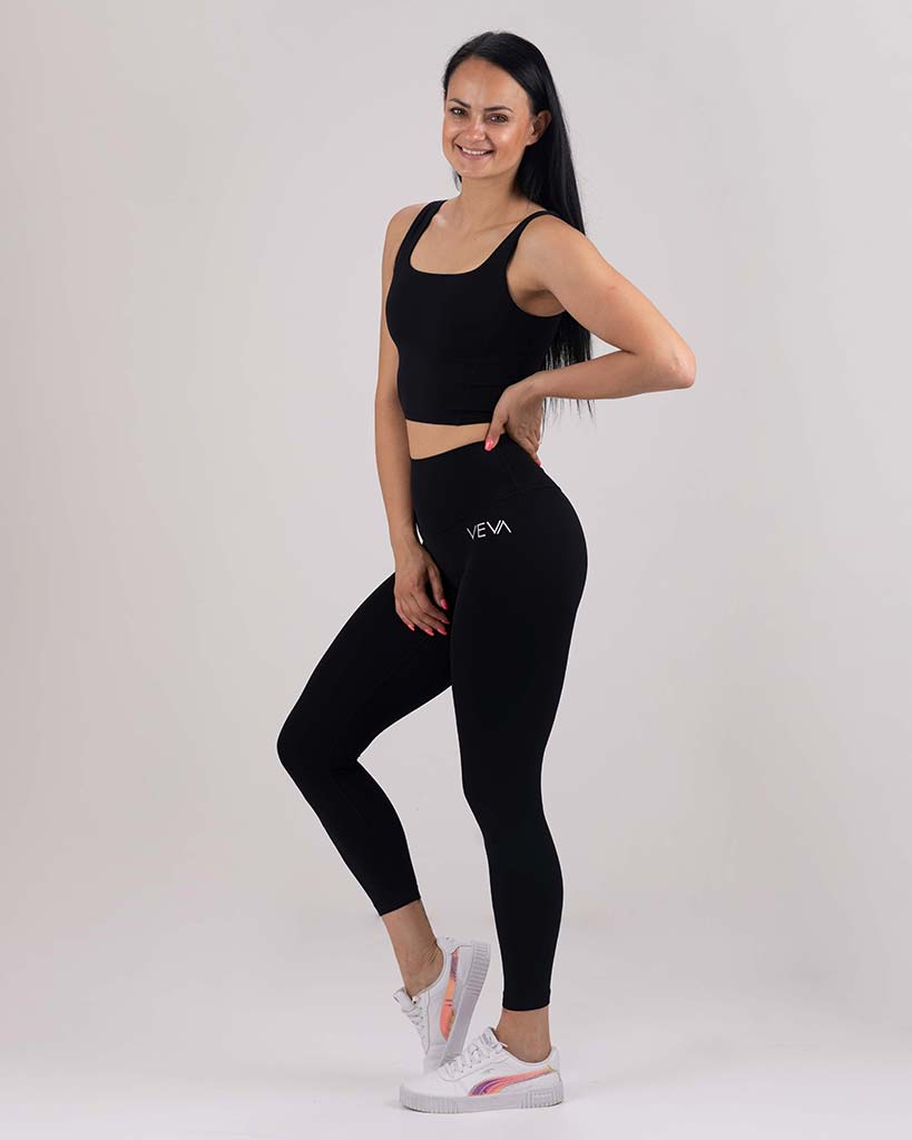 VEVAwear Feather Long Sports Bra Mighty Black – back view