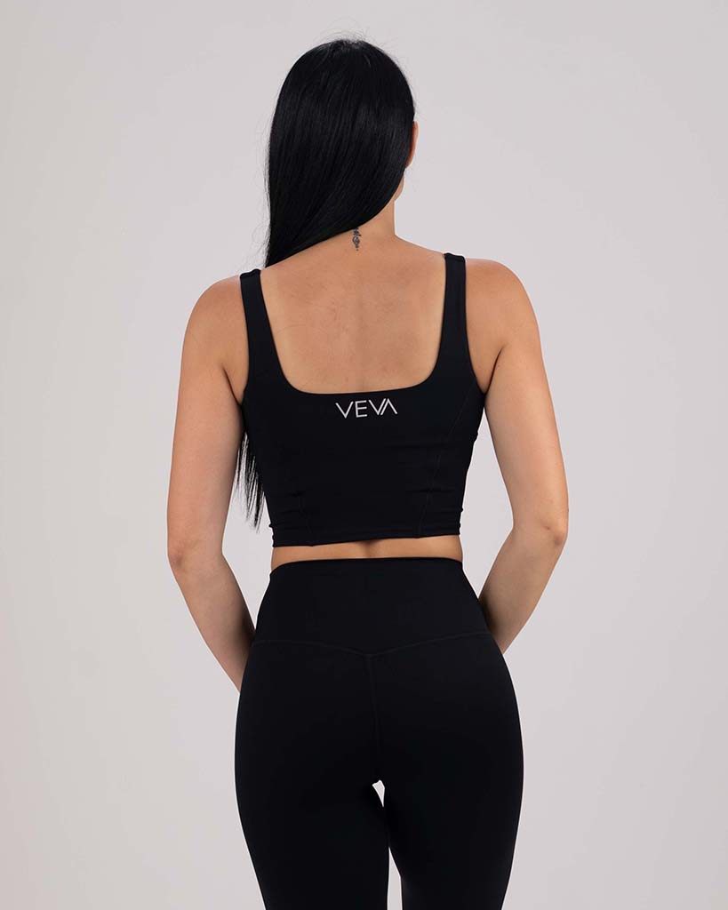 VEVAwear Feather Long Sports Bra Mighty Black – side view