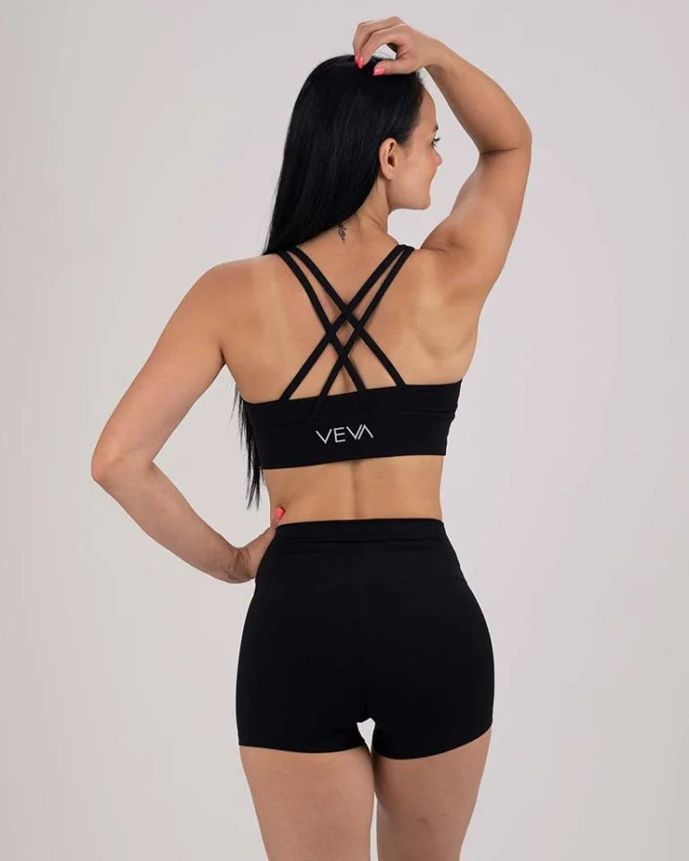 VEVAwear Feather Short Sports Bra Black – close-up detail