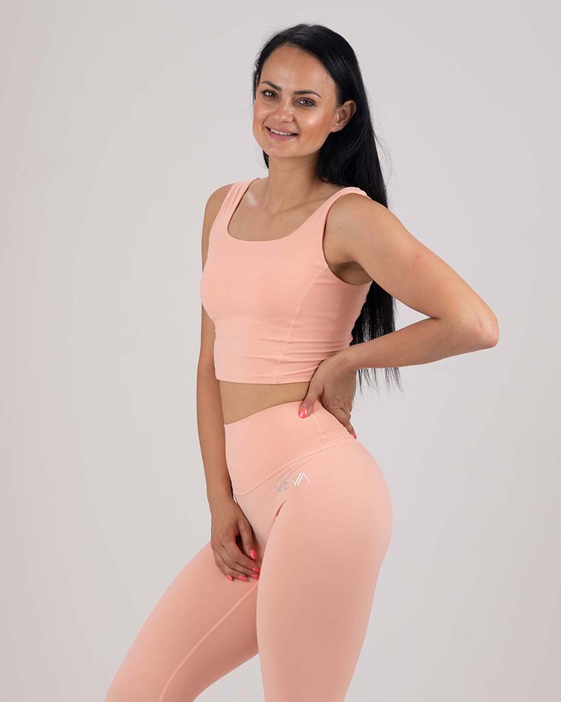 VEVAwear Feather Long Sports Bra Peach – front view