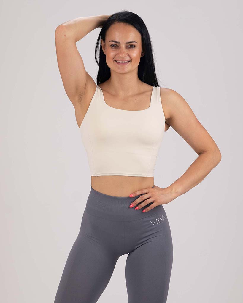 VEVAwear Feather Long Sports Bra White – front view
