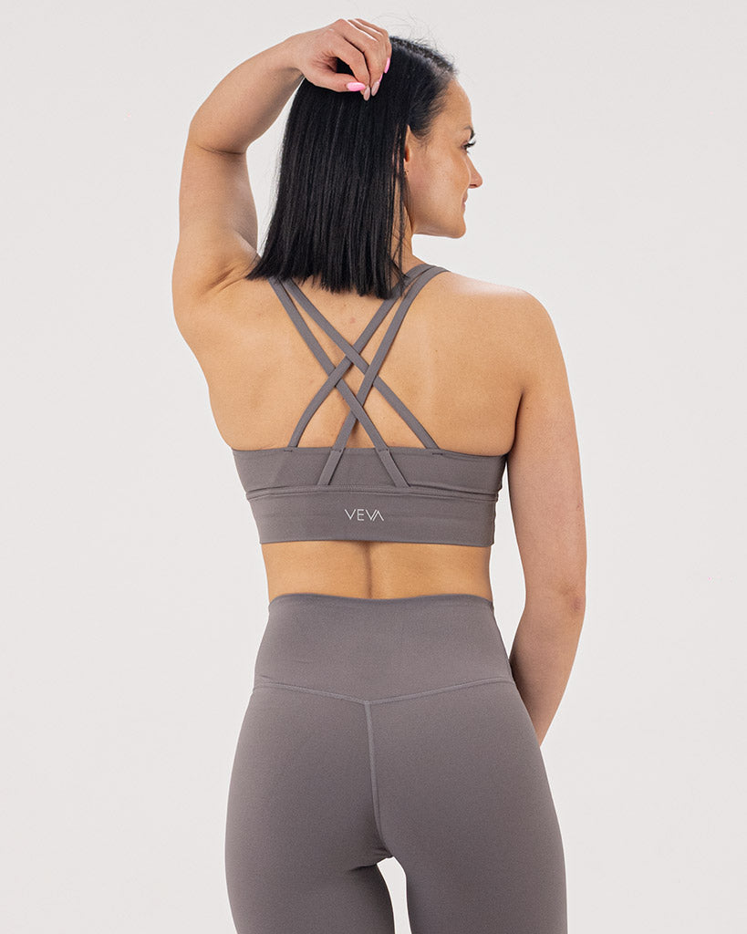 VEVAwear Feather Short Sports Bra Gray – back view