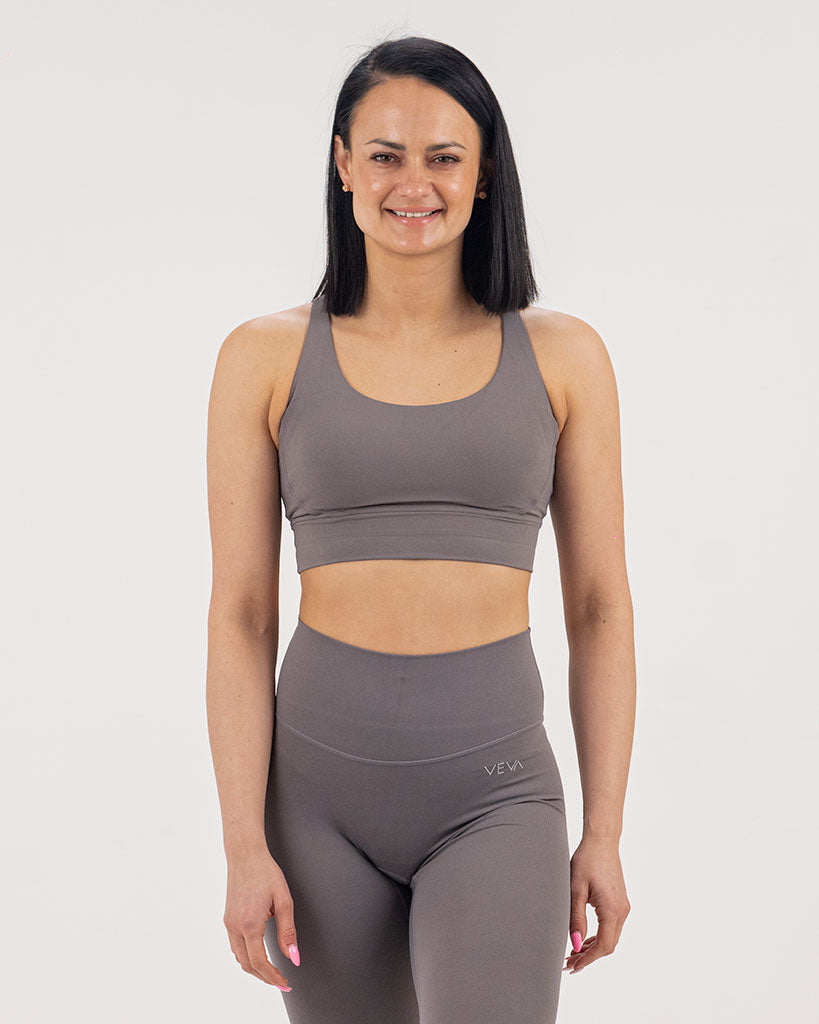 VEVAwear Feather Short Sports Bra Gray – front view